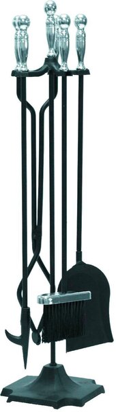 Teporus Attrezzi per Camino Set 4 Accessori in ferro con Impugnature in Cromo Satinato Altezza 77 cm - 15CB Sfera