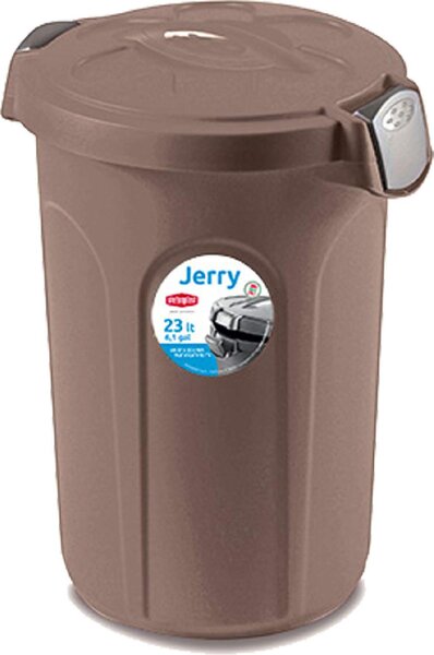 STEFANPLAST Bidone Spazzatura Pattumiera Rifiuti con Coperchio e Manici Capacit 23 Litri 37x32x46h cm colore Tortora - 70325 Jerry