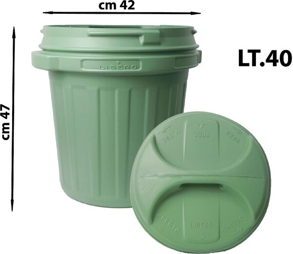 NUOVA PLASTICA ADRIATICA Bidone Spazzatura Pattumiera Rifiuti 40 Litri con Coperchio colore Verde - A002203