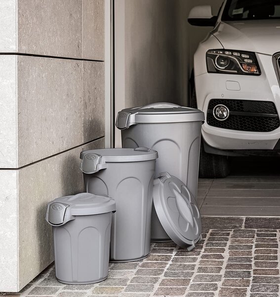 STEFANPLAST Bidone Spazzatura Pattumiera Rifiuti con Coperchio e Manici Capacit 46 Litri 45x40x61h cm colore Grigio - 70500