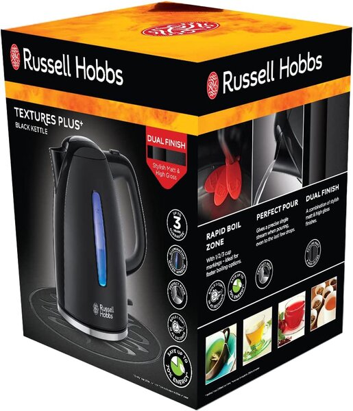 Russell Hobbs Bollitore elettrico Capacit 1.7 Litri Potenza 2400 Watt colore Nero - 22591-70 Texture Plus