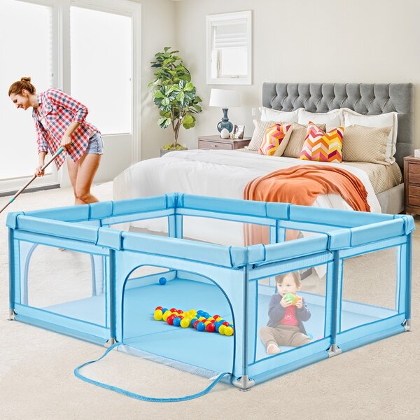Costway Recinto extra large per neonati e bambini con rete traspirante, Box per bambini per interno ed esterno Blu