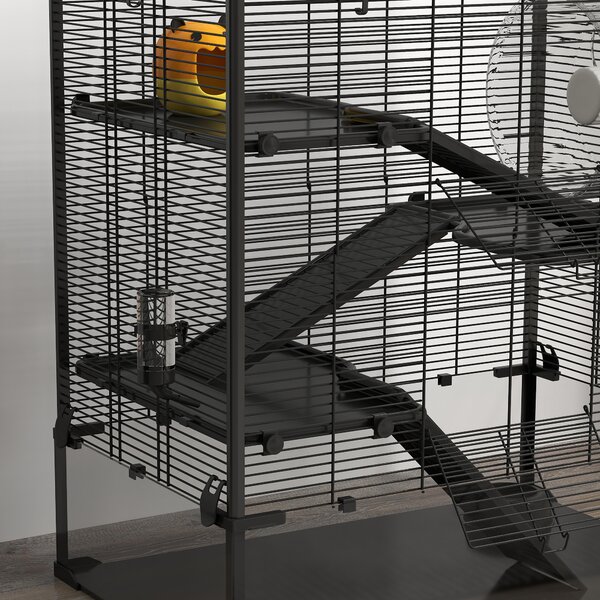 PawHut Gabbia per Criceti con Fondo in Vetro, Recinto a 4 Livelli con Casetta e Accessori, 78,5x48,5x80 cm, Nero | Aosom Italy
