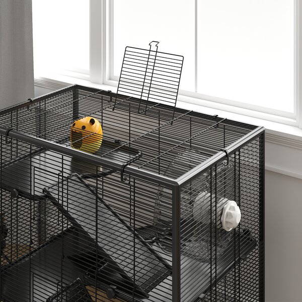 PawHut Gabbia per Criceti con Fondo in Vetro, Recinto a 4 Livelli con Casetta e Accessori, 78,5x48,5x80 cm, Nero | Aosom Italy