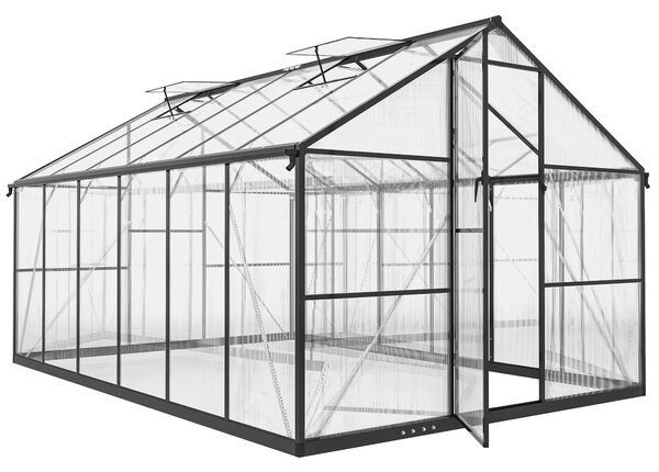 Outsunny Serra da Giardino con Finestre Superiori Regolabili, in Alluminio e Policarbonato, 363x247x205 cm, Nero | Aosom Italy