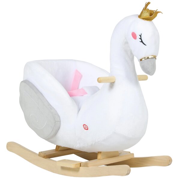 AIYAPLAY Gioco a Dondolo, Cigno a Dondolo con Ninna Nanna e Imbottitura Soffice, per Bambini 1,5-3 Anni, Struttura in Legno, 65x40x68 cm, Bianco | Aosom Italy