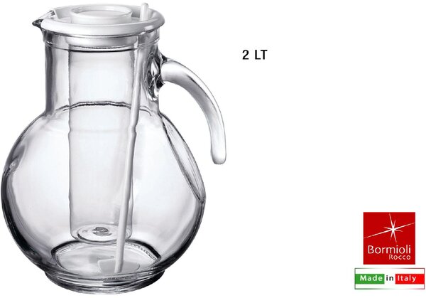 Bormioli Rocco Caraffa in Vetro Kufra litri 2 Coperchio Bianco - 360407