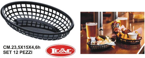 Leone Cestino Plastica Ovale Nero Set 12 pezzi cm 23.5x15x4.6h - O0508