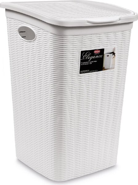 STEFANPLAST Cesto Portabiancheria Contenitore Bucato sporco in Plastica con coperchio Capacit 50 litri cm. 37x38,5x54,5 h colore Bianco - Elegance