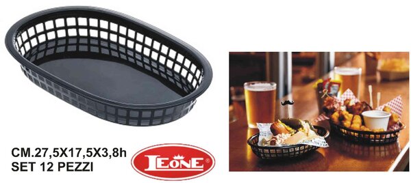 Leone Cestino Plastica Ovale Nero Set 12 pezzi cm 27.5x17.5x3.8h - O0509