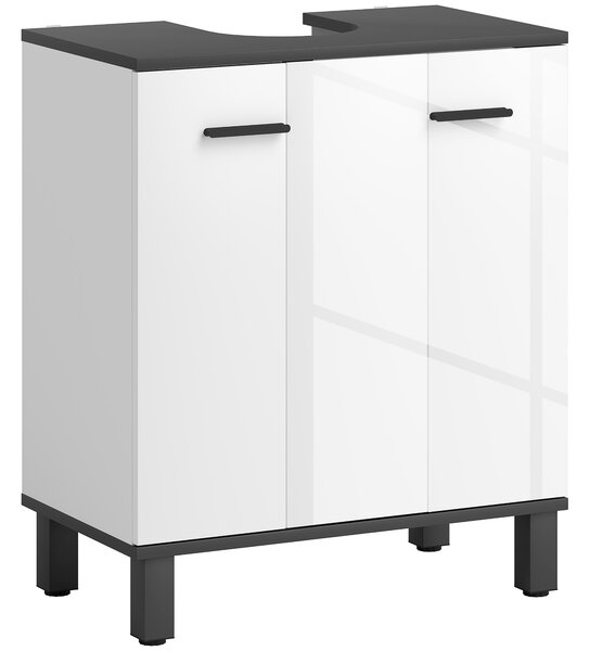 HOMCOM Mobile Sotto Lavabo con 2 Ante e Ripiano Regolabile, 60x34x70 cm, Bianco Lucido | Aosom Italy