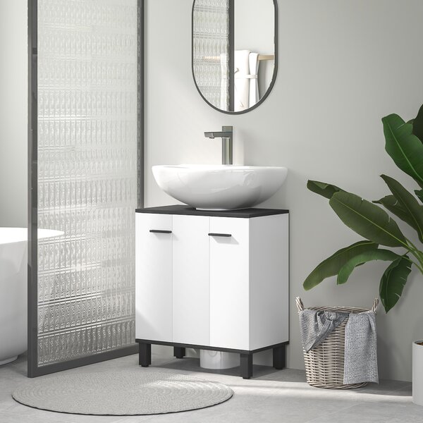 HOMCOM Mobile Sotto Lavabo con 2 Ante e Ripiano Regolabile, 60x34x70 cm, Bianco Lucido | Aosom Italy