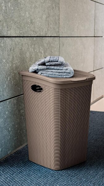 STEFANPLAST Cesto Portabiancheria Contenitore Bucato sporco in Plastica con coperchio Capacit 50 litri cm. 37x38,5x54,5 h colore Tortora - Eleganc