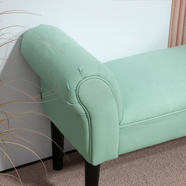 HOMCOM Panca da Letto Rivestita in Tessuto con Gambe in Legno, Braccioli e Seduta Imbottita, Verde Chiaro | Aosom Italy