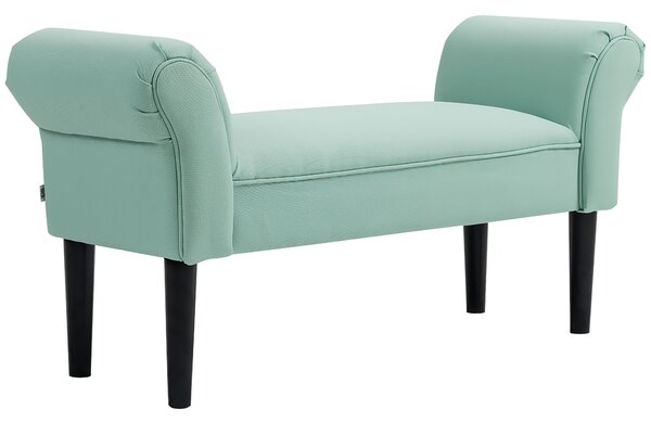 HOMCOM Panca da Letto Rivestita in Tessuto con Gambe in Legno, Braccioli e Seduta Imbottita, Verde Chiaro | Aosom Italy