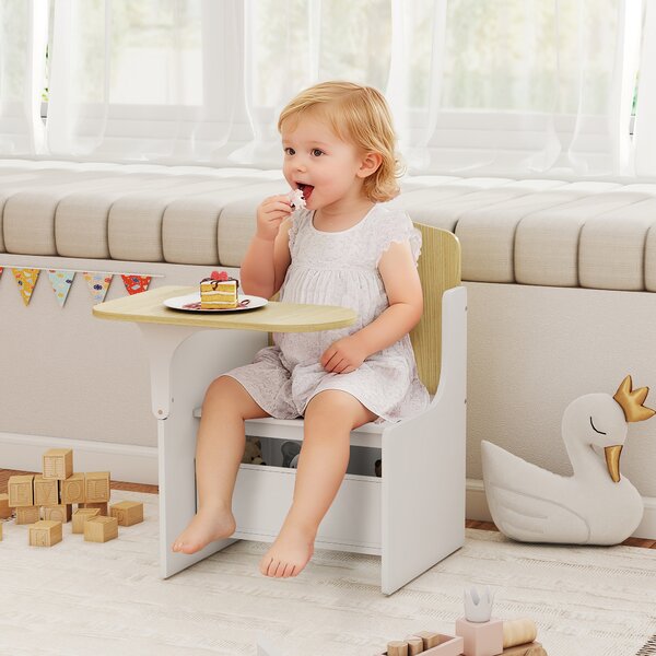 AIYAPLAY Set Tavolo e Sedia per Bambini 3-5 Anni in Legno MDF con Motivi a Cuore, Contenitore Integrato, Bianco | Aosom Italy