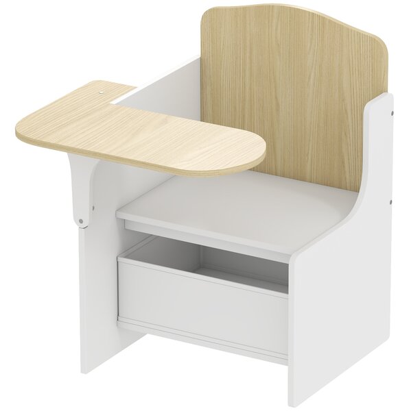 AIYAPLAY Set Tavolo e Sedia per Bambini 3-5 Anni in Legno MDF con Motivi a Cuore, Contenitore Integrato, Bianco | Aosom Italy