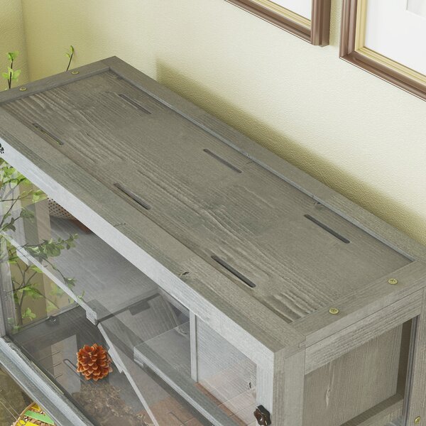 PawHut Gabbia per Criceti in Legno, 3 Livelli con Casetta, Ruota, Rampe, Pannello Trasparente e Spazi Separati, 80x50x84 cm, Grigio | Aosom Italy