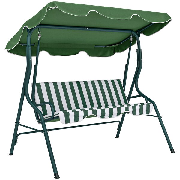 Outsunny Dondolo Giardino 3 Posti con Tettuccio Regolabile e Cuscini, Dondolo da Esterno in Acciaio e Poliestere, 170x110x153 cm, Verde | Aosom Italy