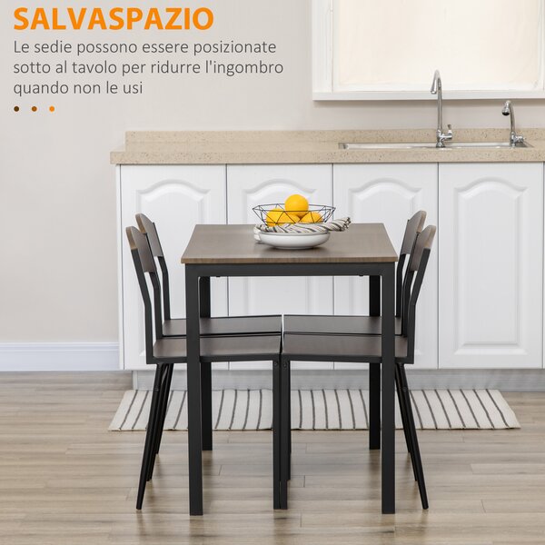 HOMCOM Set da Pranzo da 5 Pezzi con 1 Tavolo Rettangolare 100x63x76.5 cm e 4 Sedie 45x40x82 cm, in Acciaio e MDF, Nero e Rovere