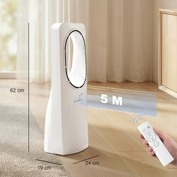HOMCOM Ventilatore a Torre Senza Pale, Silenzioso 36dB, con Oscillazione a 45°, Luci LED, Telecomando, Bianco | Aosom Italy
