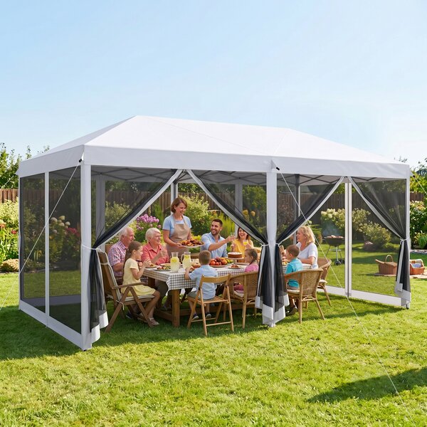 Outsunny Gazebo Pieghevole da Giardino con Zanzariera e Borsa di Trasporto, 6x3 m, Crema | Aosom Italy