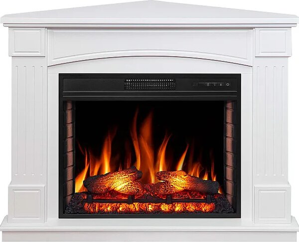Camino elettrico ad angolo ArtiFlame con funzione riscaldante BOSTON AF28S LED con effetto sonoro, 12 livelli di riscaldamento, timer, effetto fiamma realistico, 3 livelli di luminosità, telecomando, bianco