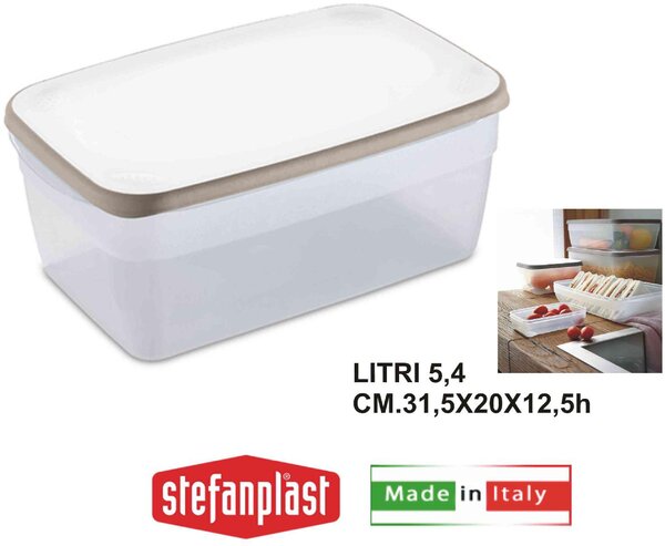 STEFANPLAST Contenitore Re Frigo litri 5.4 Ciao Fresco Coperchio Bianco Tortora - 01541