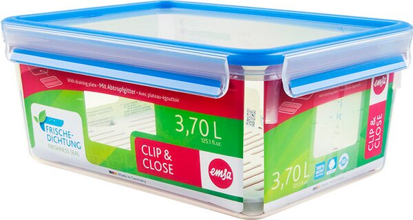 Emsa Contenitore salvafreschezza con griglia per gocciolamento 3.7 lt 26.5 cm 19.5 cm 11 cm Clip & Close TPE PP Trasparente - 512888