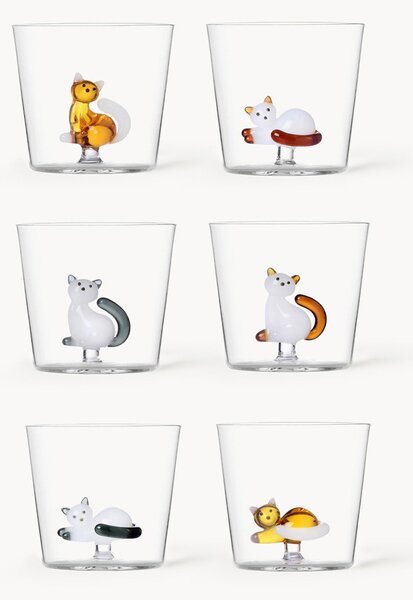 Set di 6 bicchieri fatti a mano in vetro borosilicato Cats