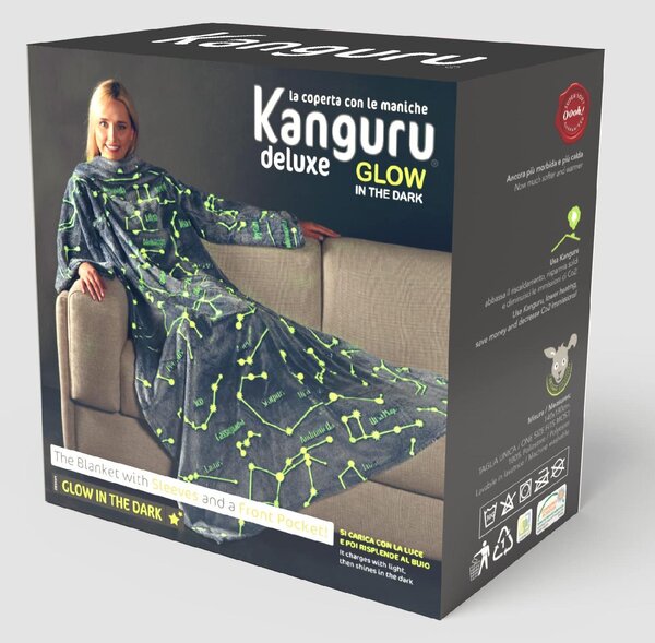 Kanguru Coperta con maniche 140 x 180 cm Plaid Colore Blu con Costellazioni Luminose - Glow in The Dark- 1154