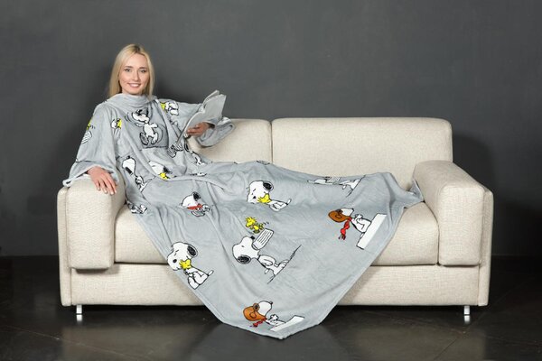 Kanguru Coperta con maniche 140 x 180 cm Plaid Colore Grigio - Deluxe Snoopy 1124