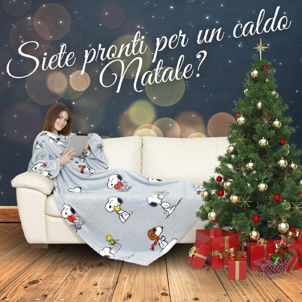 Kanguru Coperta con maniche 140 x 180 cm Plaid Colore Grigio - Deluxe Snoopy 1124