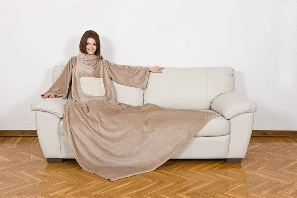 Kanguru Coperta con maniche 140 x 210 cm Plaid Colore Blu / Bianco - Deluxe Cream 1089