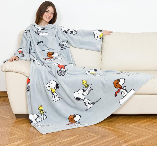 Kanguru Coperta con maniche 140 x 180 cm Plaid Colore Grigio - Deluxe Snoopy 1124