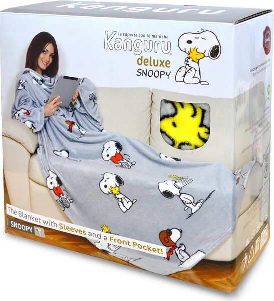 Kanguru Coperta con maniche 140 x 180 cm Plaid Colore Grigio - Deluxe Snoopy 1124