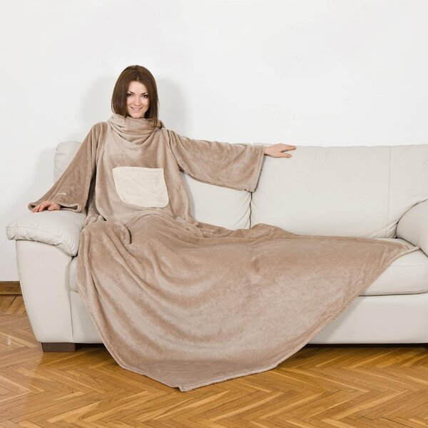 Kanguru Coperta con maniche 140 x 210 cm Plaid Colore Blu / Bianco - Deluxe Cream 1089