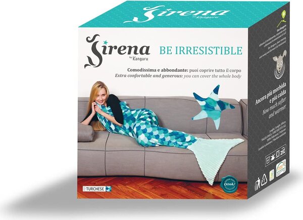 Kanguru Coperta sirena di pile Lunghezza 200 cm colore Turchese - 1171 Sirena