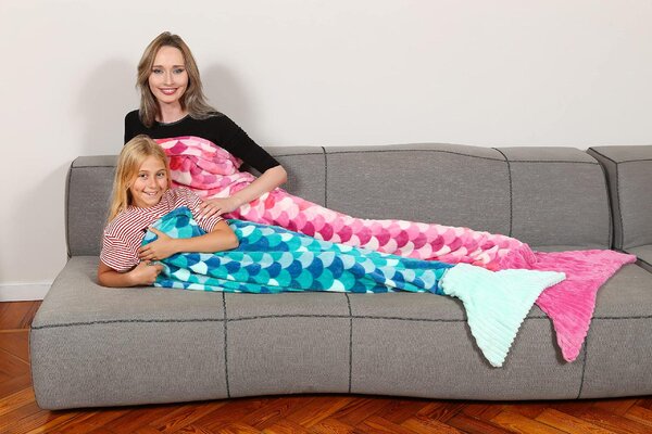 Kanguru Coperta sirena di pile Lunghezza 200 cm colore Turchese - 1171 Sirena