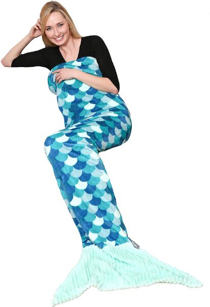 Kanguru Coperta sirena di pile Lunghezza 200 cm colore Turchese - 1171 Sirena
