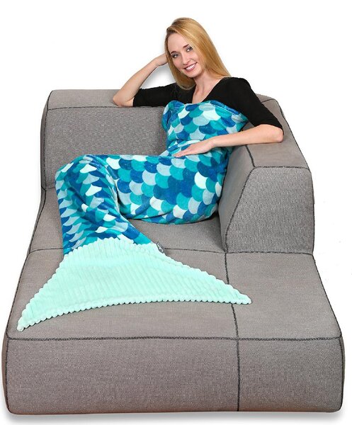 Kanguru Coperta sirena di pile Lunghezza 200 cm colore Turchese - 1171 Sirena