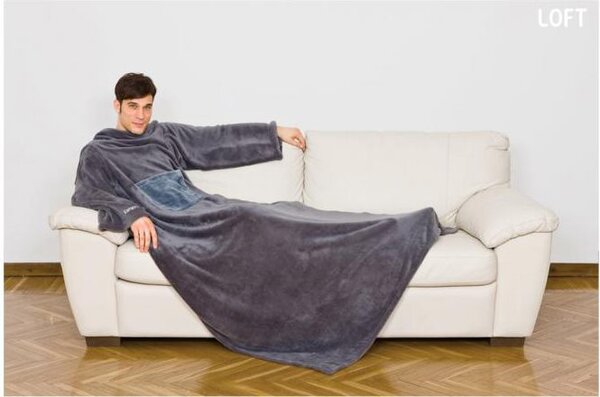 Kanguru Coperta con maniche Pile 140 x 210 cm Plaid Colore Grigio - Loft Deluxe 1095