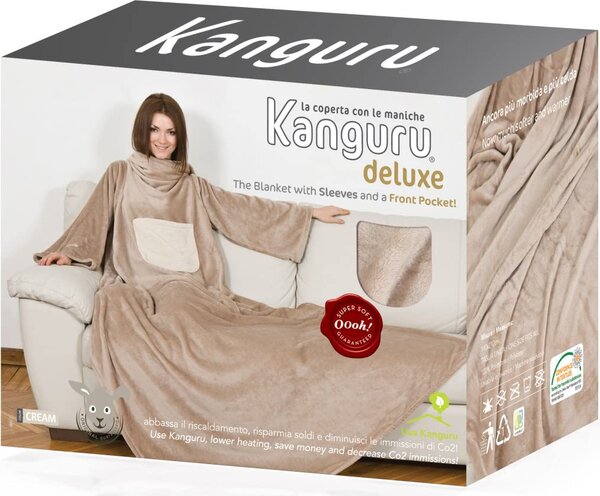 Kanguru Coperta con maniche 140 x 210 cm Plaid Colore Blu / Bianco - Deluxe Cream 1089