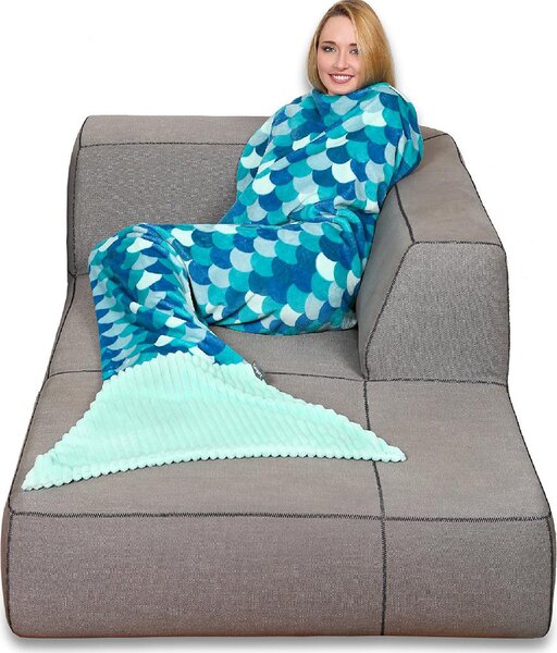 Kanguru Coperta sirena di pile Lunghezza 200 cm colore Turchese - 1171 Sirena