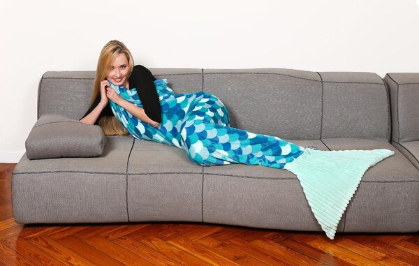 Kanguru Coperta sirena di pile Lunghezza 200 cm colore Turchese - 1171 Sirena