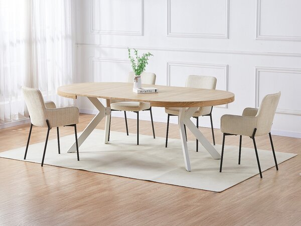 Tavolo da pranzo allungabile da 4 a 8 coperti in MDF e Acciaio Naturale chiaro e bianco - KOMONI