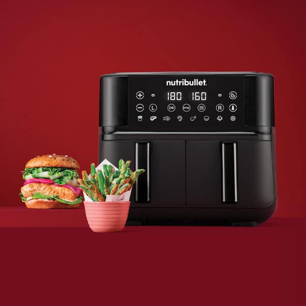 NutriBullet Friggitrice ad Aria Capacit 8 Litri Potenza 2850 Watt con Timer colore Nero - NBA081B Twin Drawer Air Fryer