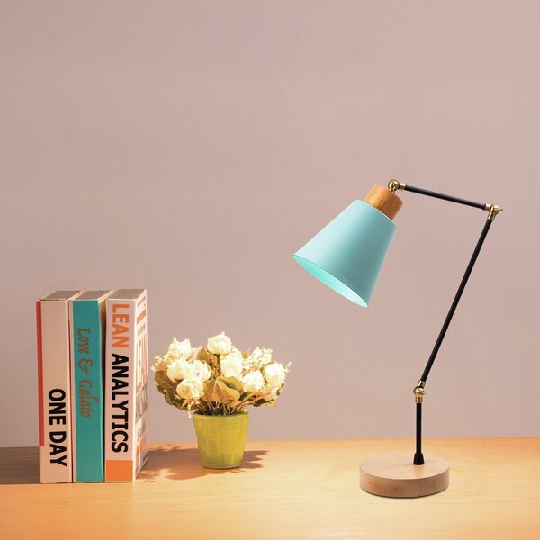 Opviq, lampada da tavolo di alta qualità, struttura in metallo con base in legno, diametro: 14 cm, altezza: 52 cm, attacco E27, IP20, turchese, design scandinavo per interni moderni