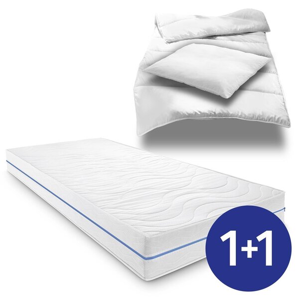 Materasso ergonomico 140x200 cm Supportho Premium a 7 zone, altezza 18 cm, grado di rigidità H2/H3 + set da letto in microfibra CloudComfort Basic 135 x 200 cm + 80 x 80 cm