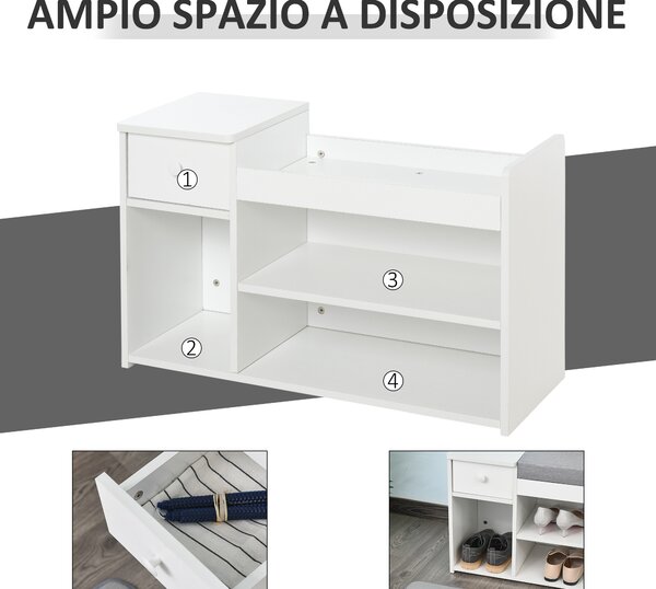 GAOMON Scarpiera Con Panca E Cuscino Imbottito | Contenitore Portaoggetti Sollevabile | Mobile Con 2 Ripiani Per Ingresso, Bianco